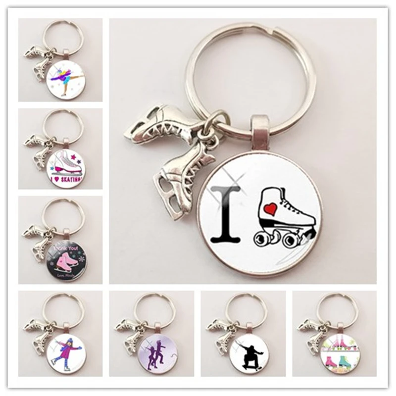 3D Single Roller Skates Keychain Doublesided Metal Roller Skates Model