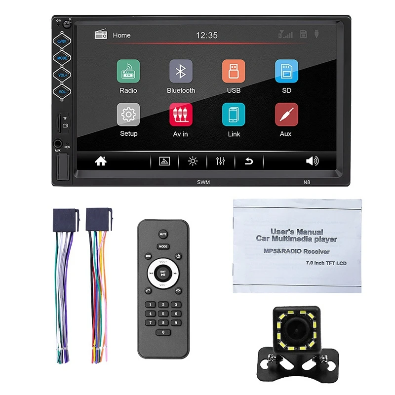 

2Din Car Radio MP5 Stereo Receiver 2 Din Auto Radio Car Stereo Audio Radio Player Mirror Link Support 12 LED Rear Camera N8