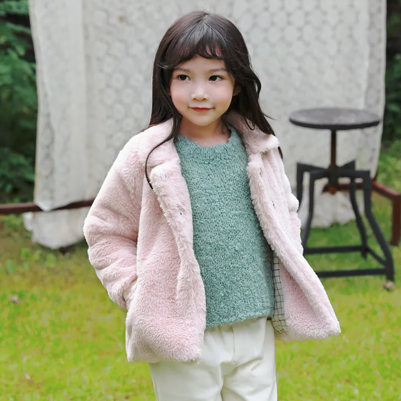 Cute Girl Thick Coat Winter New Imitation Rabbit Hair Warm Children's Coat 80-120CM Toddler Girl Clothes Long Sleeve Outerwear