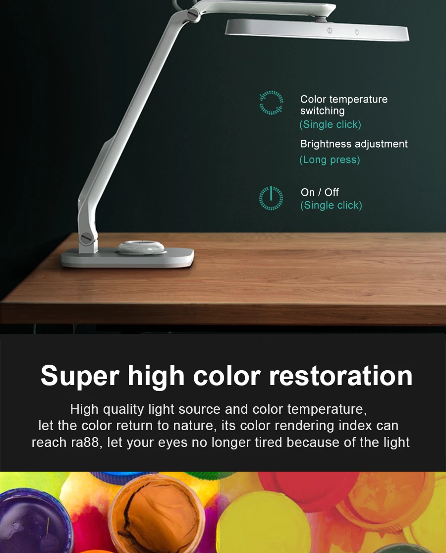 Lâmpada de Mesa Dobrável Stepless Escurecimento Rotatable Toque Remoto 5 Cor Usb Recarga Olho Proteger Aprendizagem Escritório Mesa Luz Led 360 8 Dobrável lâmpada de mesa led stepless escurecimento