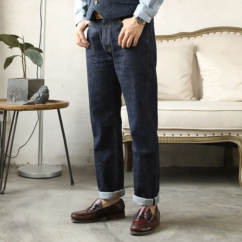 710-0001B RockCanRoll  High Waist Indigo Selvage Unwashed 14oz Pants Unsanforised Raw Denim Jean 2