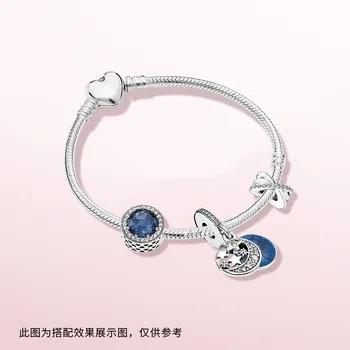 

Original S925 Sterling Silver Blue Sky Love Crystal star opals Pan Snake Chain bracelets Bangles Charm beads Jewelry gift