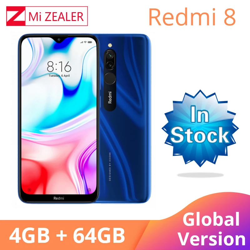 Blue Новая глобальная версия Xiao Redmi 8 смартфон 4 Гб ОЗУ 64 Гб ПЗУ Snapdragon 439 10 Вт Быстрая зарядка 5000 мА батарея мобильного телефона - Цвет: Blue