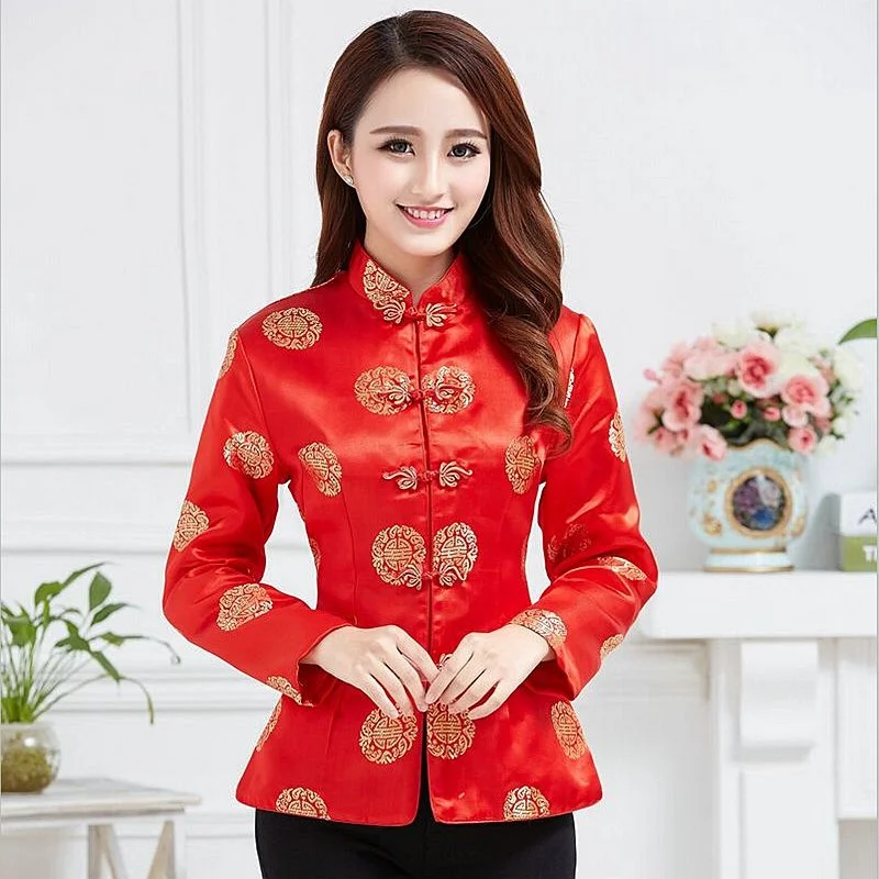 Новое поступление, блузки с воротником-стойкой, традиционная китайская одежда, женские ретро топы, красная одежда Tang TA1837