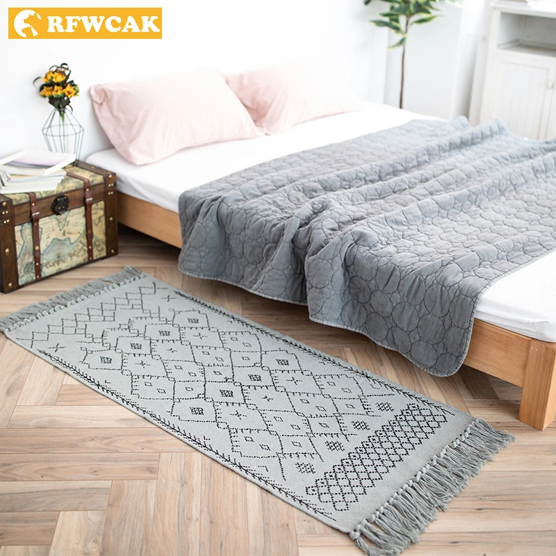 Us 17 14 52 Off Cotton And Linen Tassel Woven Carpet Floor Mat Door Bedroom Tapestry Decorative Blanket Tea Living Room Carpet Area Rug Tapete On