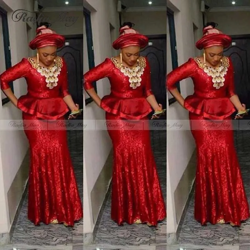 Красные кружевные Формальные платья в нигерийском стиле Aso Ebi вечерние русалки с