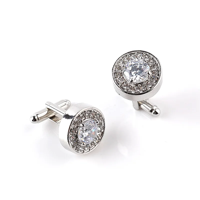 High Polished Round Crystal Paved Cufflinks Metal arm buttons for women men shirts business lawyer cuff links Wedding Jewelry