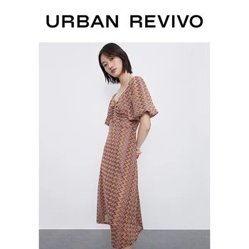 

URBAN REVIVO Women Boho Square Neck A Line Dress Puffed Sleeve WH30S7AE2004