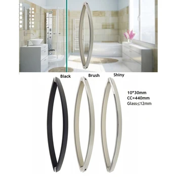 

304 Stainless Steel Commercial Glass Door Bow Pull Curved Handle Shower Box Glass Door Square Double Side Pull