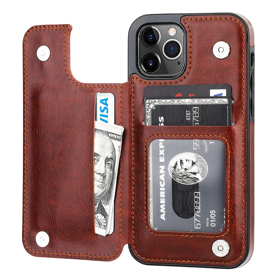 Luxury Slim Fit Premium Leather Cover For iPhone 13 11 12 mini Pro XR XS Max X 6 7 8 Plus Wallet Card Slots Shockproof Flip Case