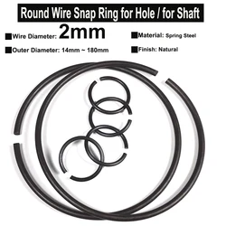 10Pcs Wire Diameter φ2mm Spring Steel Round Wire Snap Rings for Hole Retainer Circlips for Shaft OD=14mm~180mm