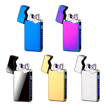 

New Windproof Dual Arc Lighter Flameless Electronic USB Rechargeable Electric Lighter for Cigarette with Touch LED Power Display
