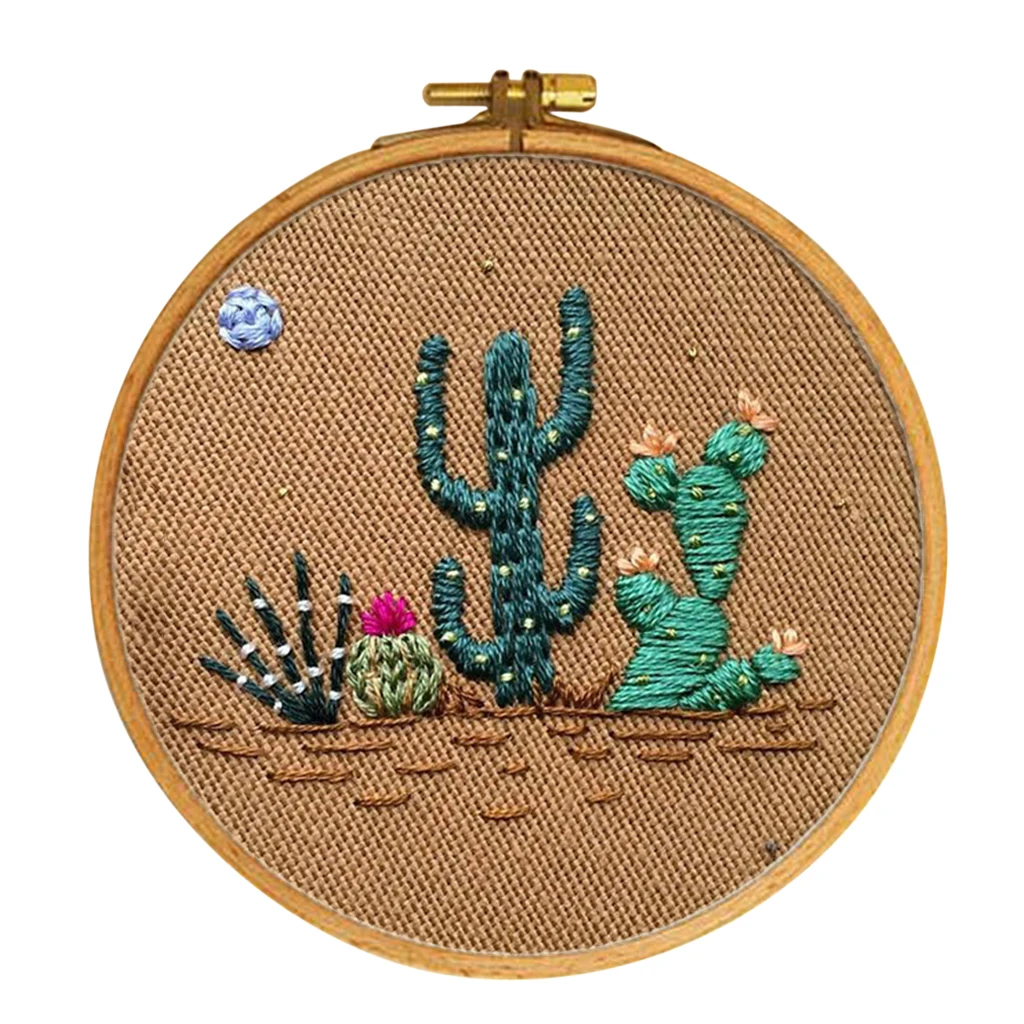 Cactus Pattern Cross Stitch Kits, Embroidery Kit with Embroidery Hoop - for Beginners, Starters, Handicrafts