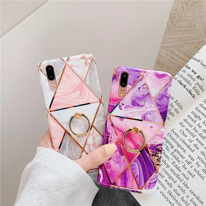 FLYKYLIN Ring Stand Case For Samsung Galaxy A52 A72 A50 A70 A51 A71 A12 A13 A33 A53 Cover Marble Shell Soft Silicone Phone Coque samsung cases cute