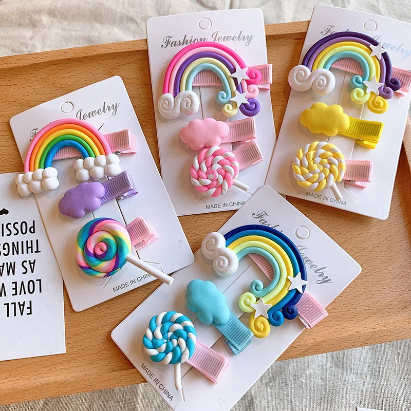 

3Pcs Cartoon Rainbow Lollipop Hairpins Children Girl Hair Clip Pin Hairgrips Accessories for Women Kids Hair Ornaments Headdress