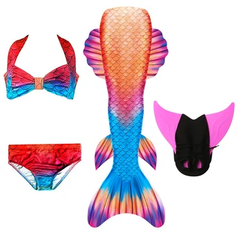 

4Pcs/Set Girls Mermaid Tail Swimsuit Children the Little Mermaid Tails Costume Cosplay Beach Clothes Bathing Suit with Monofin