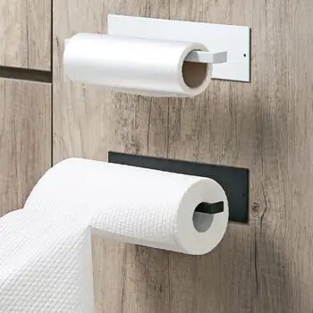 

Self-adhesive Durable Metal Tissue Holder Practical Bathroom Towel Storage Shelf Wall-mounted No Punching Roll Paper Rack