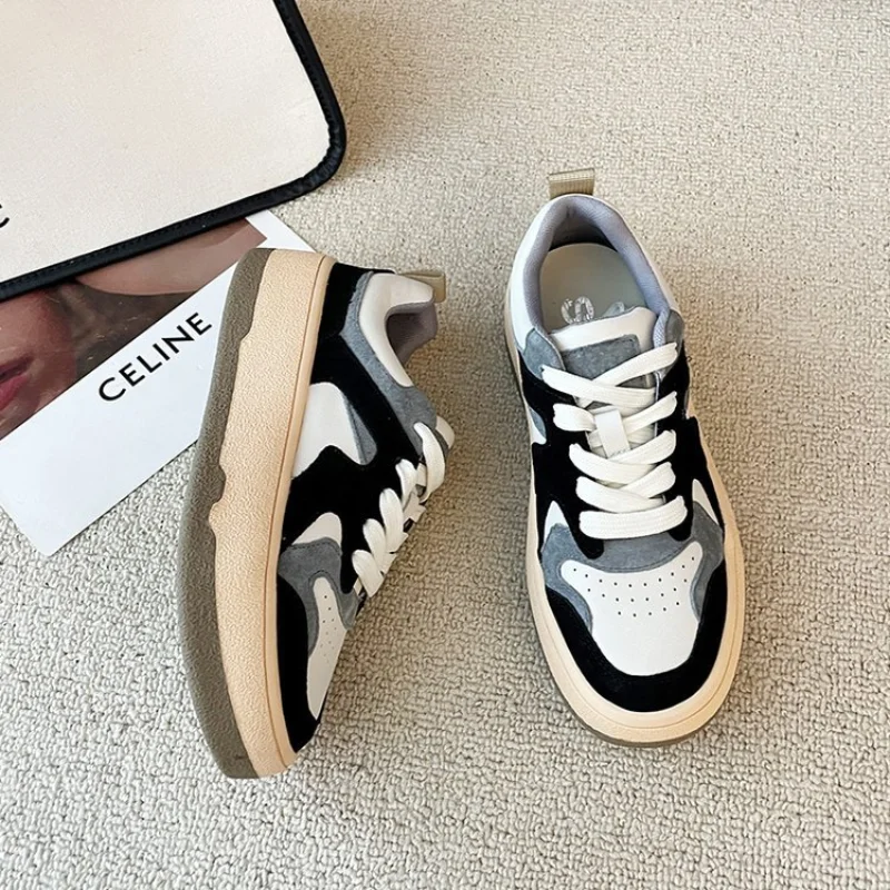 Women's Leather Sports White Shoes 2021 Autumn and Winter Cotton Shoes Retro Thick-soled Plus Velvet Old Sneakers