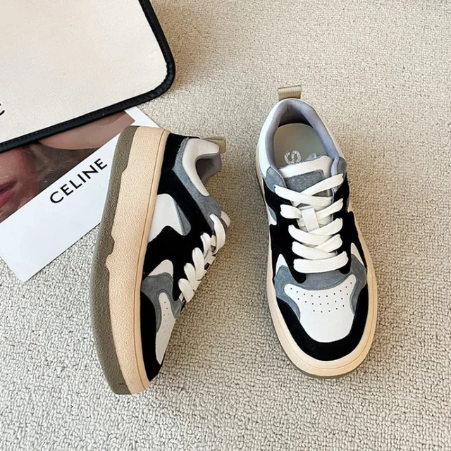 Women's Leather Sports White Shoes 2021 Autumn and Winter Cotton Shoes Retro Thick-soled Plus Velvet Old Sneakers Black