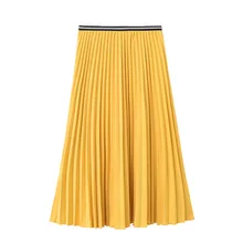 Осень Зима конфетный колоар розовый желтый синий красный зеленый гибкий эластичный с высокой талией Миди плиссированная юбка для женщин ksirts