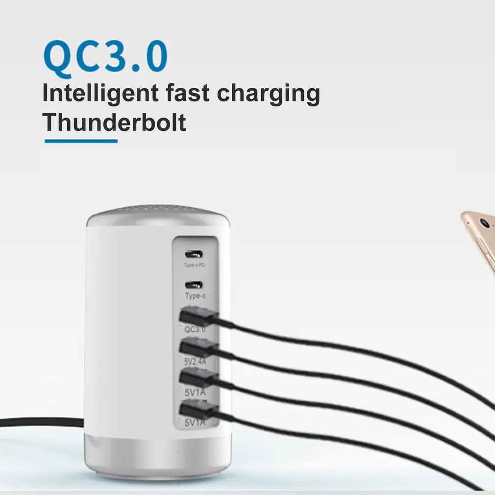6 портов USB зарядное устройство концентратор мульти док-станция для зарядки с USB PD+ QC3.0 зарядное устройство Универсальный мобильный телефон Настольный настенный дом США/ЕС/Великобритания штекер