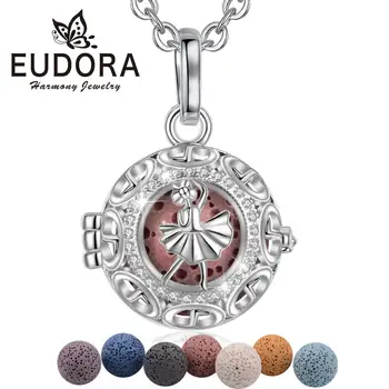 

EUDORA 16mm Aromatherapy Perfume Essential Oils Diffuser Necklace dance girl Locket Necklace Pendant with lava stone & box K381