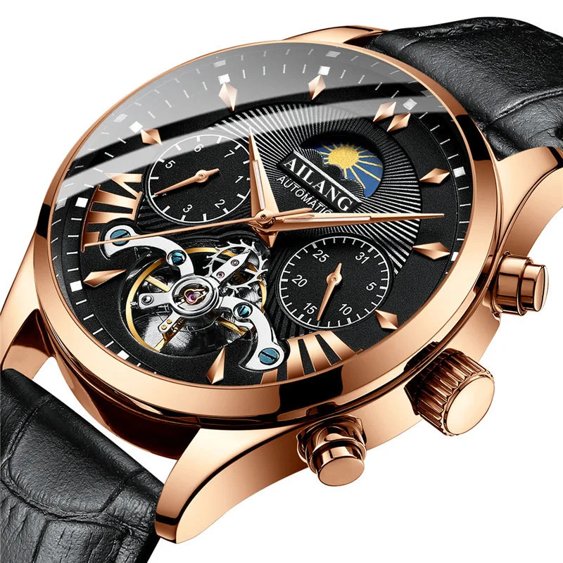 AILANG Топ люксовый бренд Мужские механические часы moon phase многофункциональные часы tourbillon часы для дайвинга Мужские Бизнес Стиль - Цвет: 1