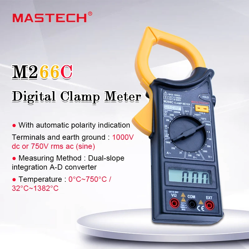 MASTECH M266C Digital Clamp Meter Voltmeter Ohmmeter ACVoltage AC.