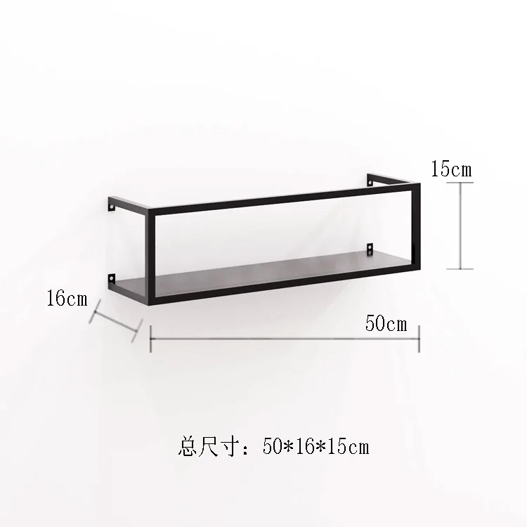 Iron Wall Storage Rack Decoration Shelf Hanger Bookshelf Potted Plant Frame Wall Decoration Wall TV Wall Decoration Black Square - Цвет: A 50x16x15cm