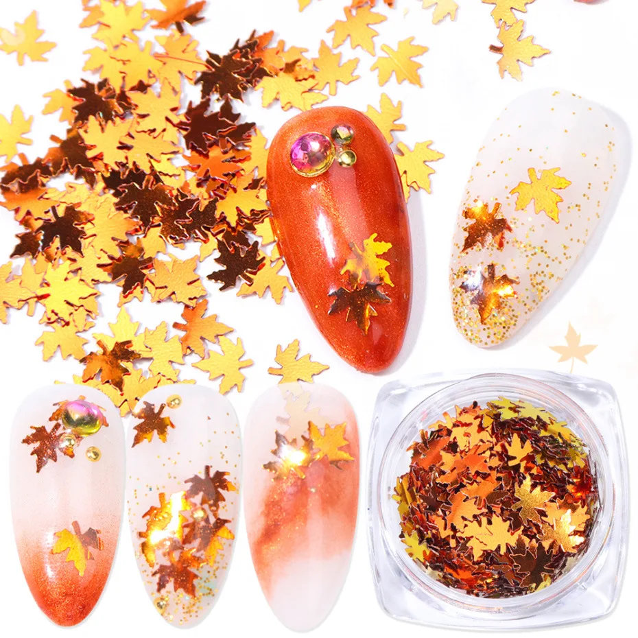 

5box Nail Art Sequins Autumn Maple Leaf Sequins Laser Gradient Color Holographic Nail polish Nail Art Deco Manicure Tool