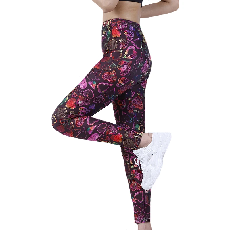 YSDNCHI Brand Fashion Women Pants Summer Colorful Love Printing High Waist Soft Workout Leggings Elastic Gym Sports Leggins compression leggings