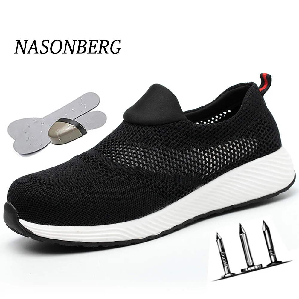 NASONBERG, Мужская защитная обувь со стальным носком, рабочие защитные ботинки, мужские защитные ботинки с прокалыванием, рабочие дышащие кроссовки