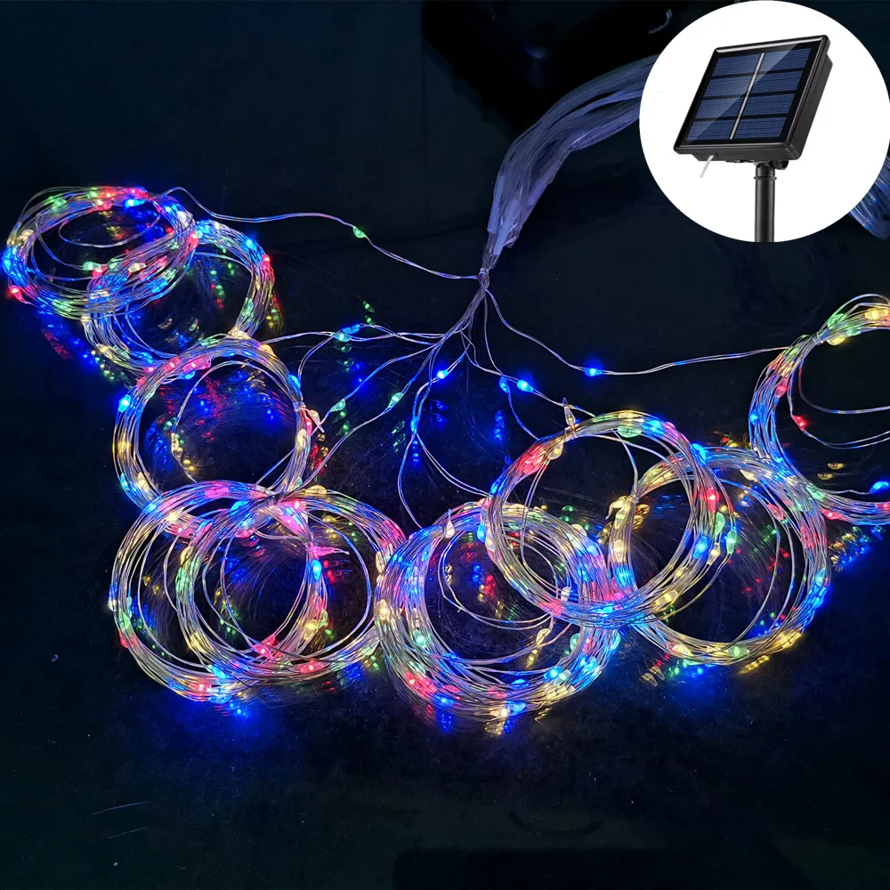 Adornos navideños de Año Nuevo 2025 para el hogar, adornos colgantes para exteriores, guirnaldas LED solares en la cortina de la ventana, luz de 3 m x 3 m