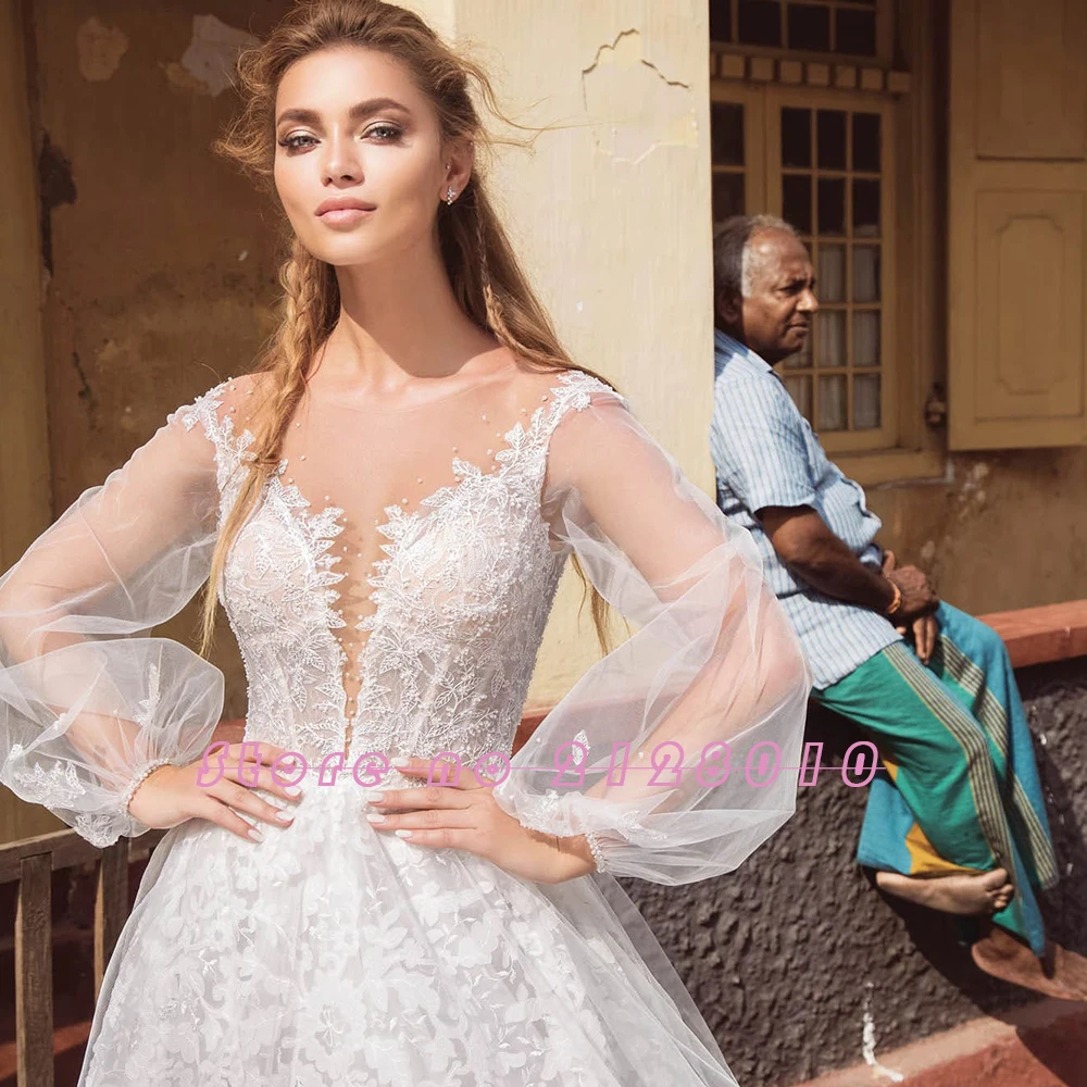 Long Sleeve Sheath White Wedding Dresses Bruidsjurken Beading Lace Beading See Through Bridal Gowns Casamento