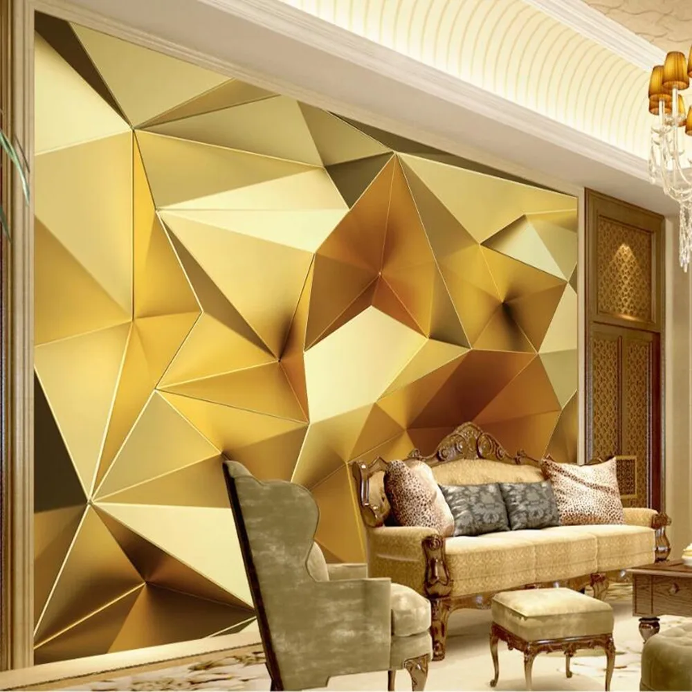 

milofi custom large wallpaper mural 3D golden geometric polygon stereo background wallpaper mural