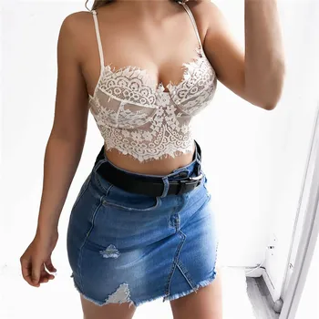 

Women Sexy Lingerie Lace Bandage Bralette Bustier Crop Tops Bra Vest Tank Deep V-neck Strap Camisoles Outwear Clubwear 2019 New