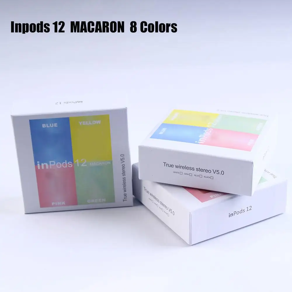 50pcs lot Inpods12 TWS Bluetooth Headphones Wireless Earphones Touch Control Headset Macaron Double Earbuds with Charging Box