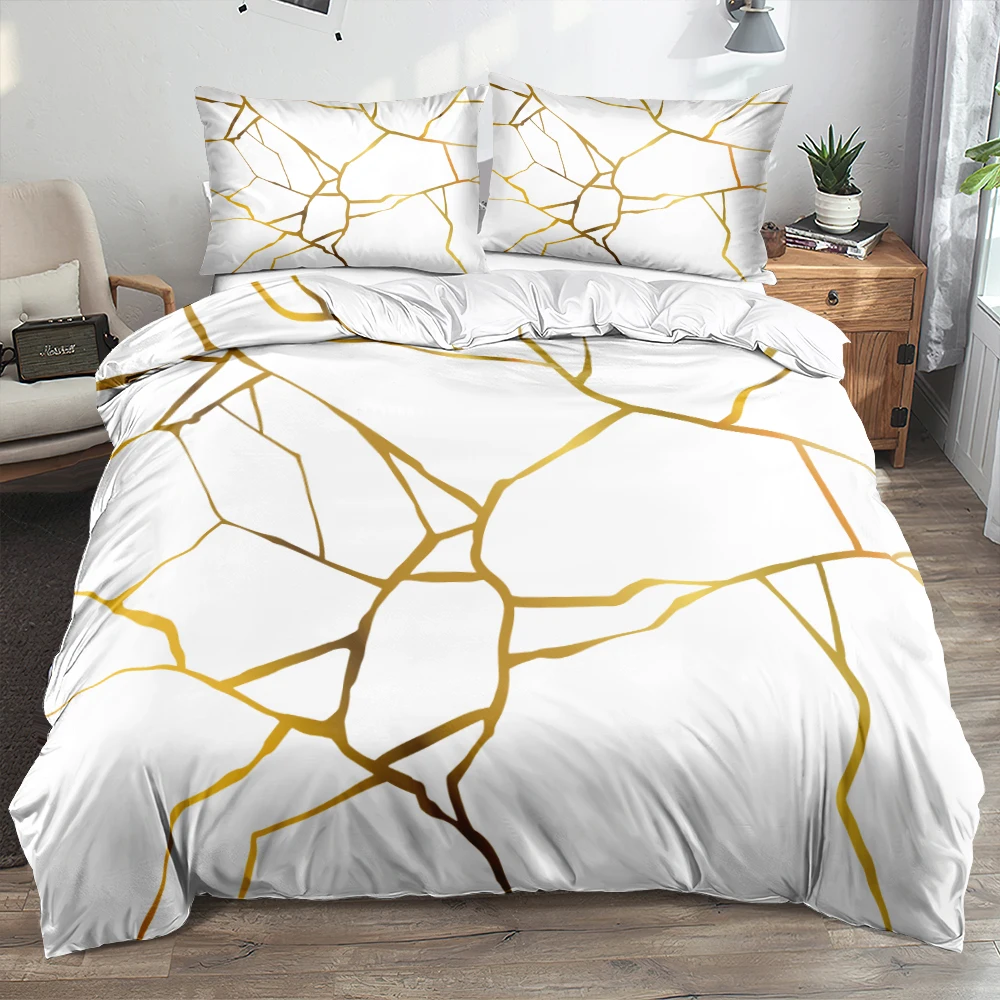 

3D Modern Marble Quilt Cover Set Bedding Sets Comforter Covers Pillowcase 3-Piece Duvet Cover Linens Bed King 200x200 Bedspreads