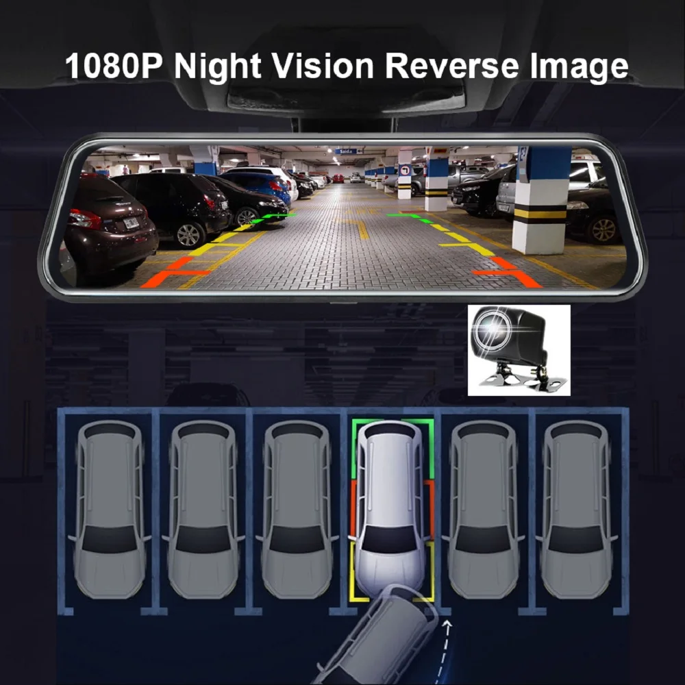 Diagtech 10 дюймовый сенсорный автомобильный видеорегистратор Потоковое вещание зеркало заднего вида приборная Камера Ночное видение Full HD 1080P видео Регистраторы Двойной объектив Dash Cam