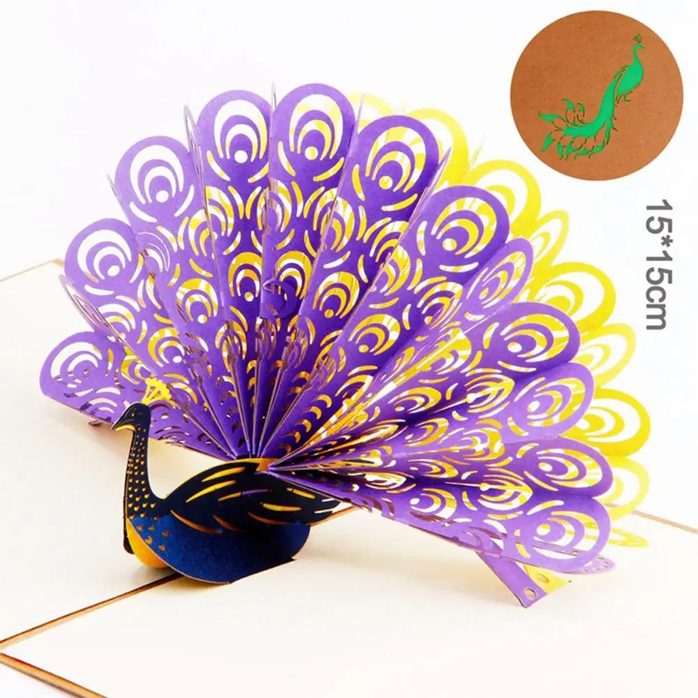 Peacock Hollow Folding Message Baby Shower Lover Blessing Wedding Diy Creative souvenirs Birthday Greeting Card | Дом и сад