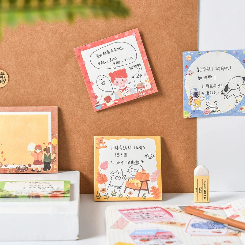 

Kawaii Bear Girl Memo Pad Cute Cartoon Sticky Notes Student Writing Creative Planner Notepad Office School Stationary 02169