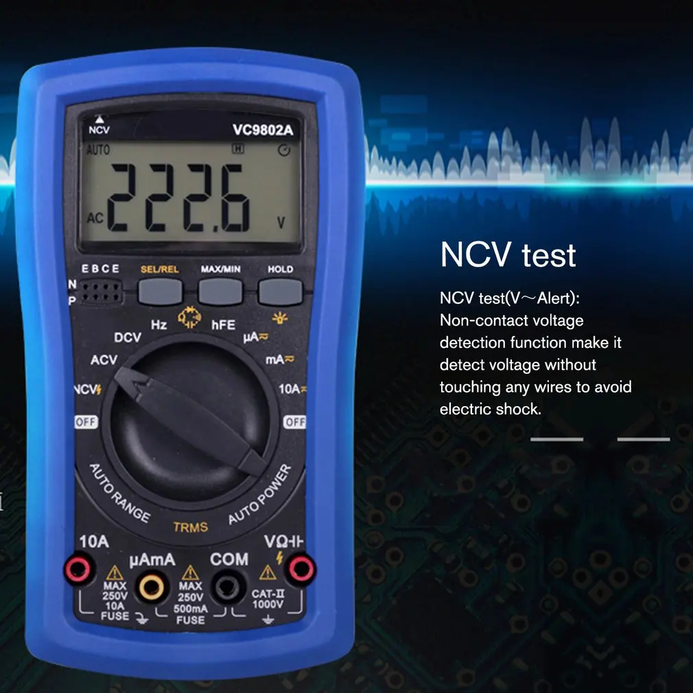 Цифровой мультиметр DC/AC напряжение тока T-RMS Авто Диапазон NCV/конденсатор/частота/Триод/диод тестер VC9802A