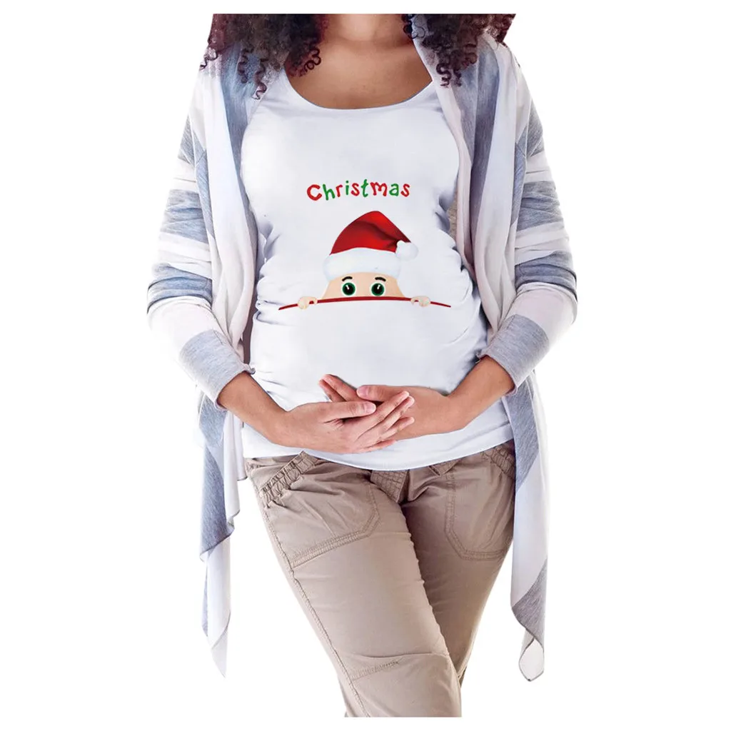 Ropa mujer для беременных женская одежда для беременных с коротким рукавом с принтом рождественских букв свободная Рождественская футболка с круглым вырезом