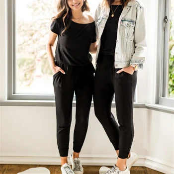 

Sexy short sleeve jumpsuit women long romper summer pants black trousers beach jumpsuit coveralls female frock plus size S-3XL