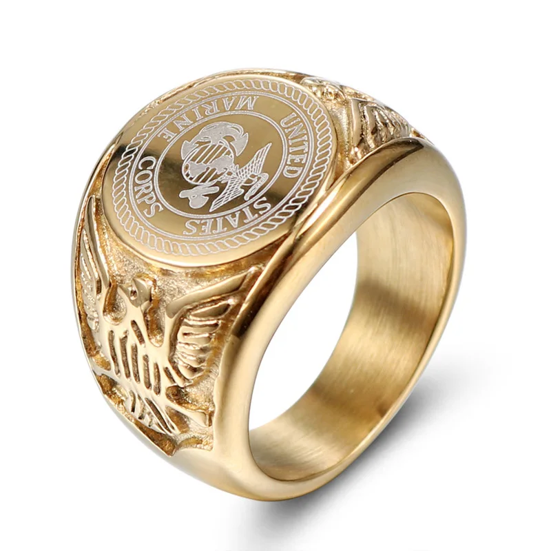 7-15 Gold Stainless Steel United States Army Military Ring Signet Retro Vintage