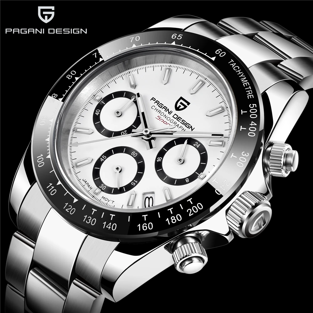PAGANI DESIGNFashion Men Quartz Watch Luxury Sports Watch Men Stainless Steel 100M Waterproof Chronograph relogio masculino afbeelding