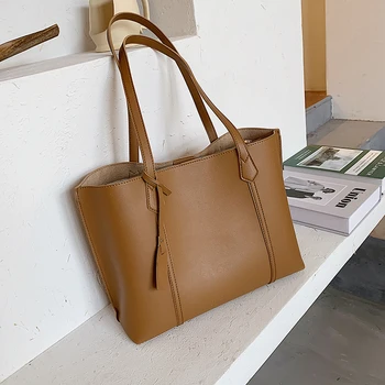 

New Quality Solid Color Soft Pu Leather Women Bag Pocket Casual Handbag Women's Shoulder Bag Large Capacity Handbags