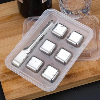 

7Pcs Stainless Steel Ice Square, Reusable Chilling Stones for Whiskey Wine, Keep Your Drink Cold Longer
