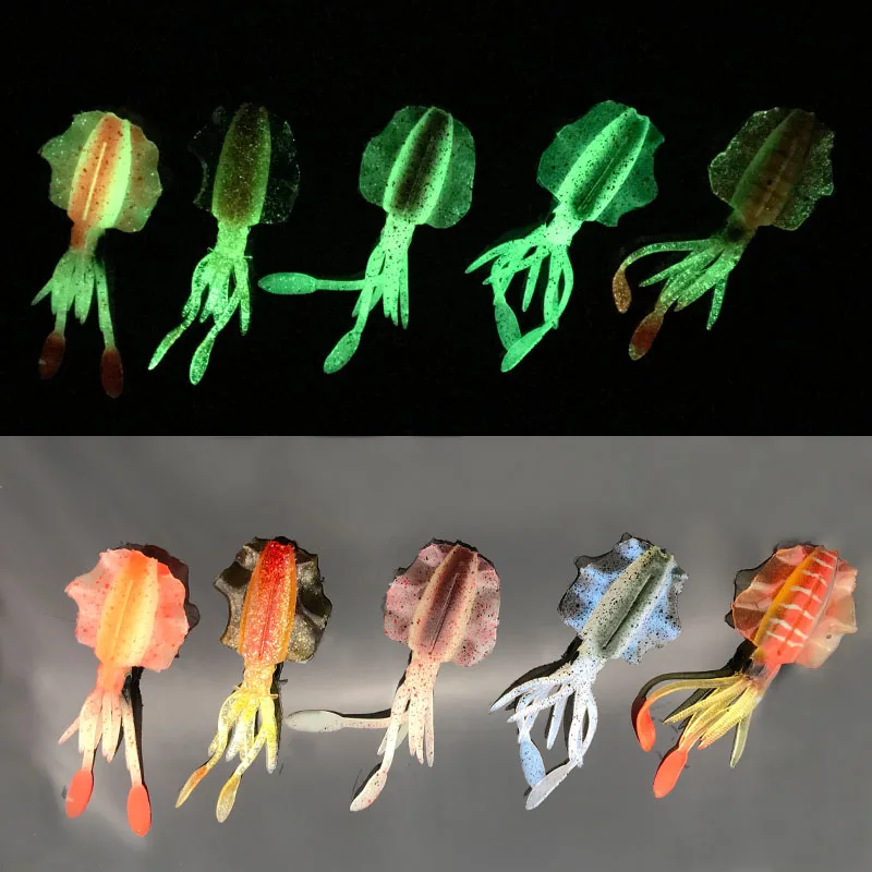 OBSESSION Fishing Soft Squid Lure 7cm 2g 1cps 4pcs bag Luminous UV Squid Jigs For Sea Fishing Wobbler Bait Fishing accessories