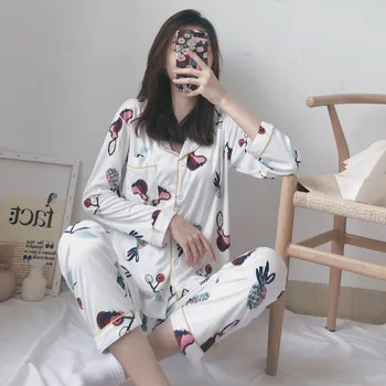 

Long Sleeves Long Pants Women's Pajama Loungewear Pijama Sweet Soft Pyjama Winter Autumn Sleepwear Cute Print Nighty